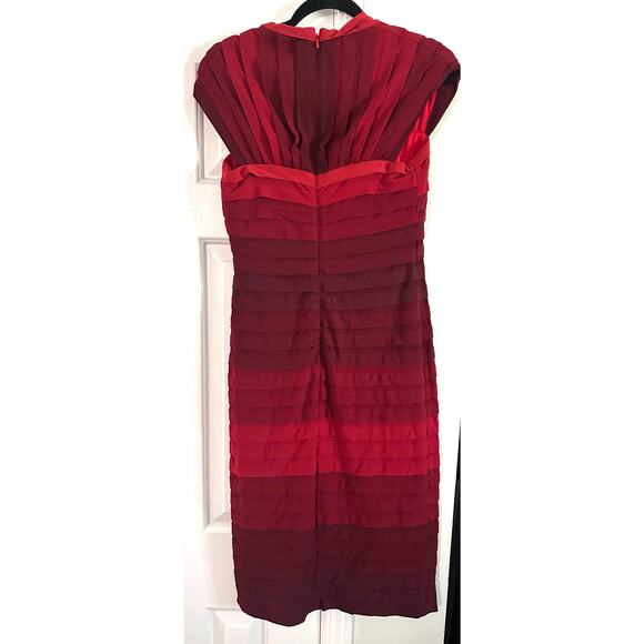 TADASHI Collection Shutter Pleated Red Ombre Square Neckline Bodycon Dress M - Picture 3 of 7